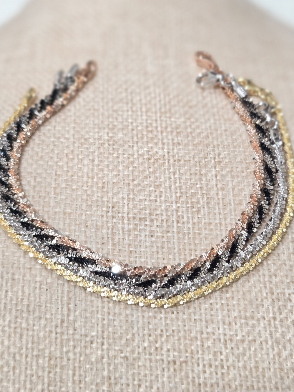 Sterling Silver Bracelets- Gold, Silver & Rose Gold, Rock Black Twist X4